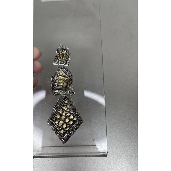 Two Tone Gold Silver Asymmetrical Necklace Pendant Statement Piece Unique - Picture 2 of 4